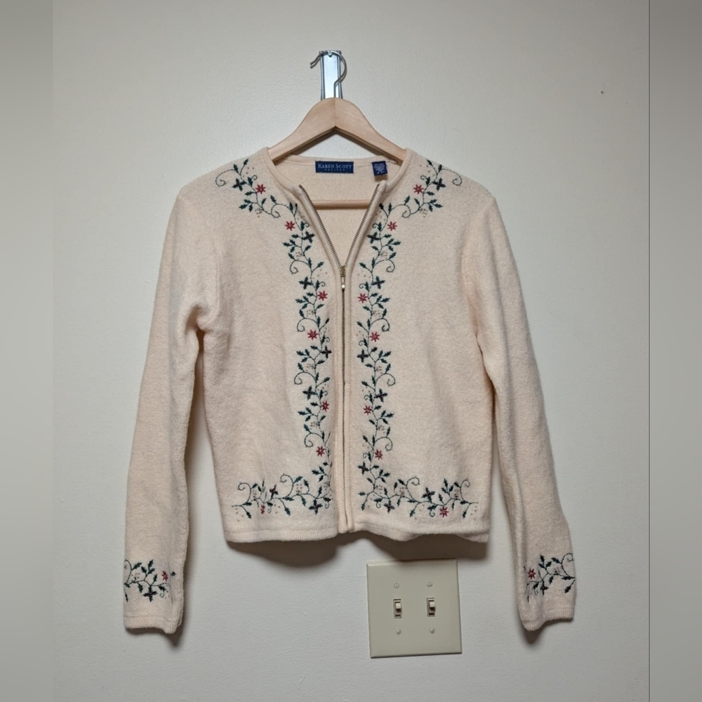 Vintage karen scott holiday wool cardigan size petite medium